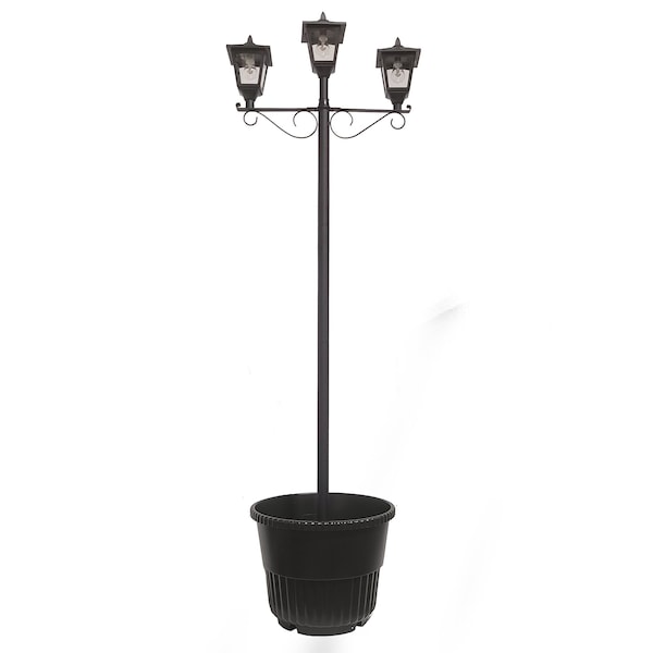 Gama Sonic Triple Head Solar Lamp and Post set with Round Planter 14B50063 - main
